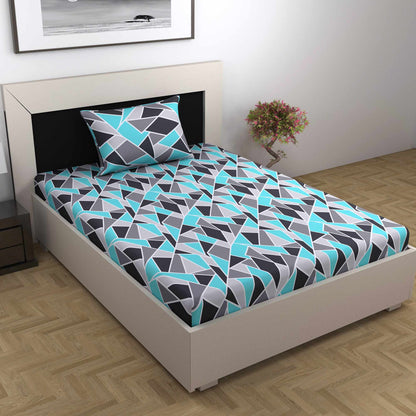 Triangle Blue and Grey Single Bed Bedsheet - 100% Cotton