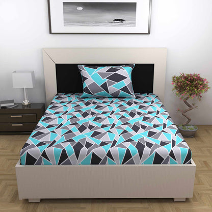 Triangle Blue and Grey Single Bed Bedsheet - 100% Cotton