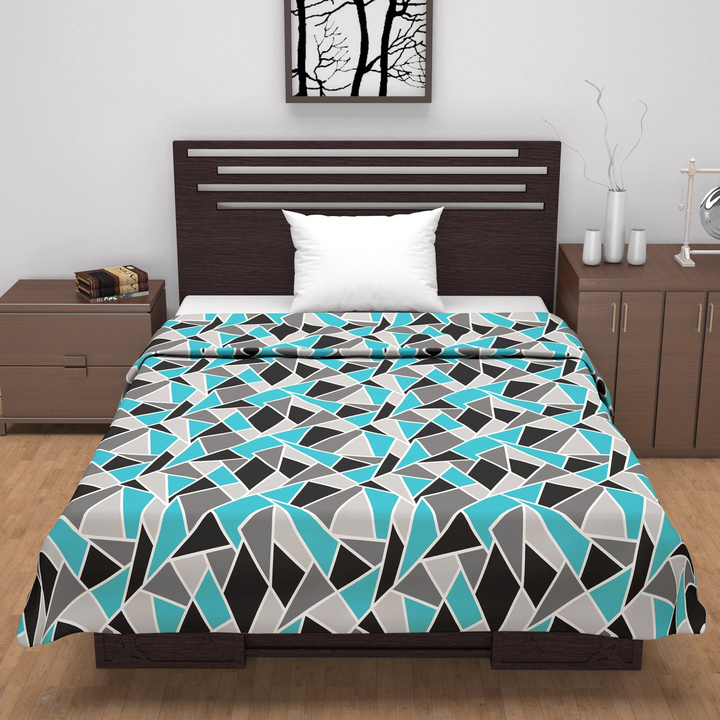 Triangle Blue 144 TC 100% Cotton Summer AC Dohar for Single Bed