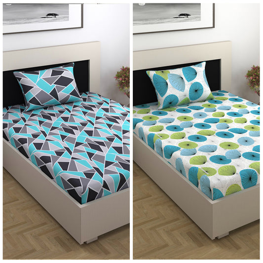 Green and Blue Printed Combo Bedsheet for Single Bed