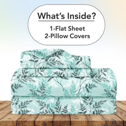 Lady Fern Aqua Mist Floral 100% Cotton Bedsheet for Double Bed