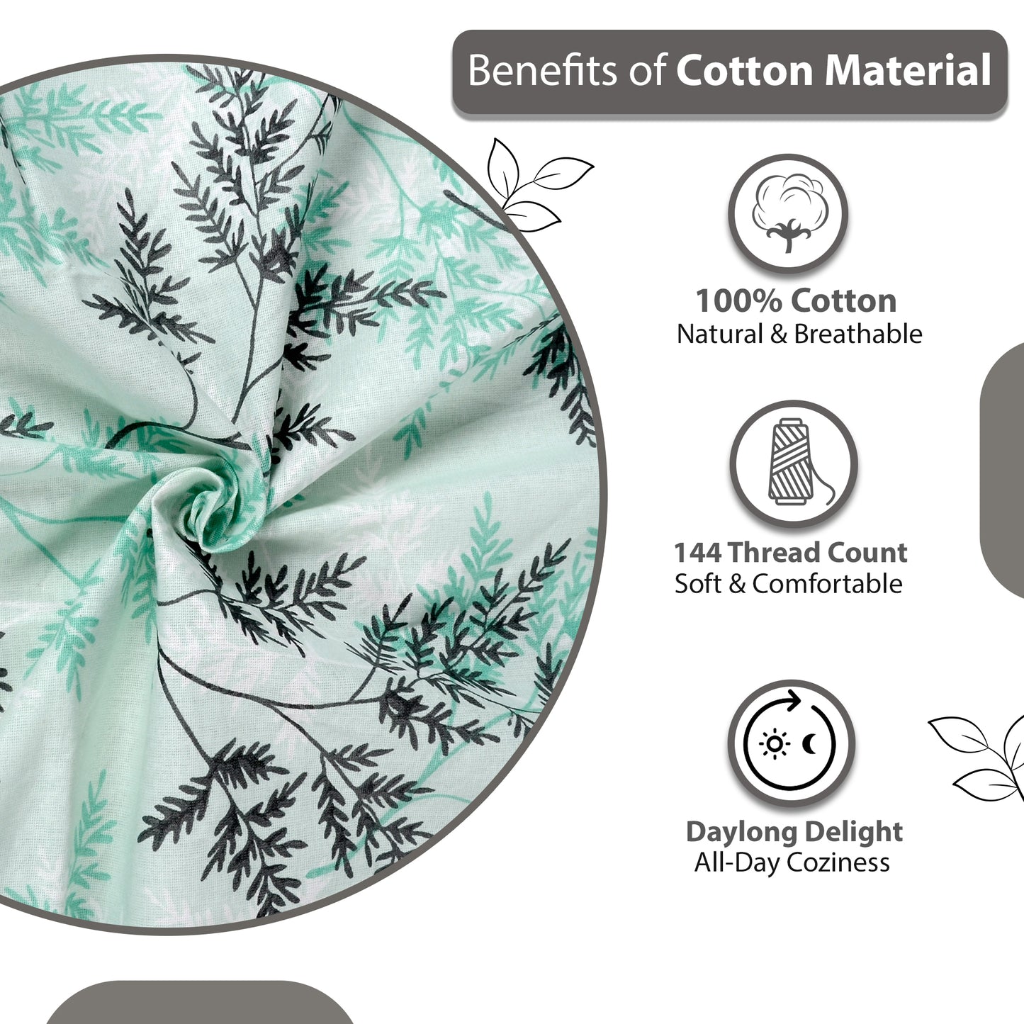 Lady Fern Floral 100% Cotton Bedsheet for Single Bed - Green