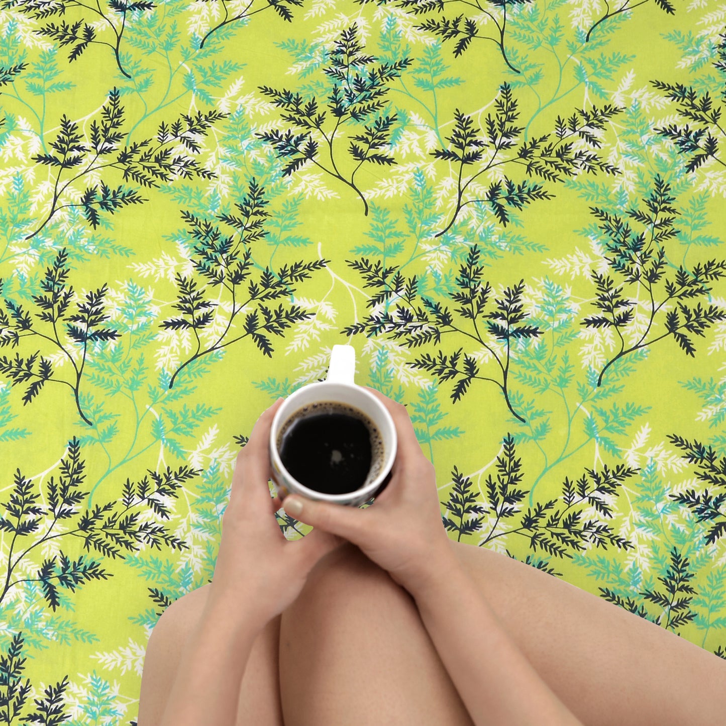 Lady Fern Floral Lime Green Bedsheet for Double Bed - 100% Cotton