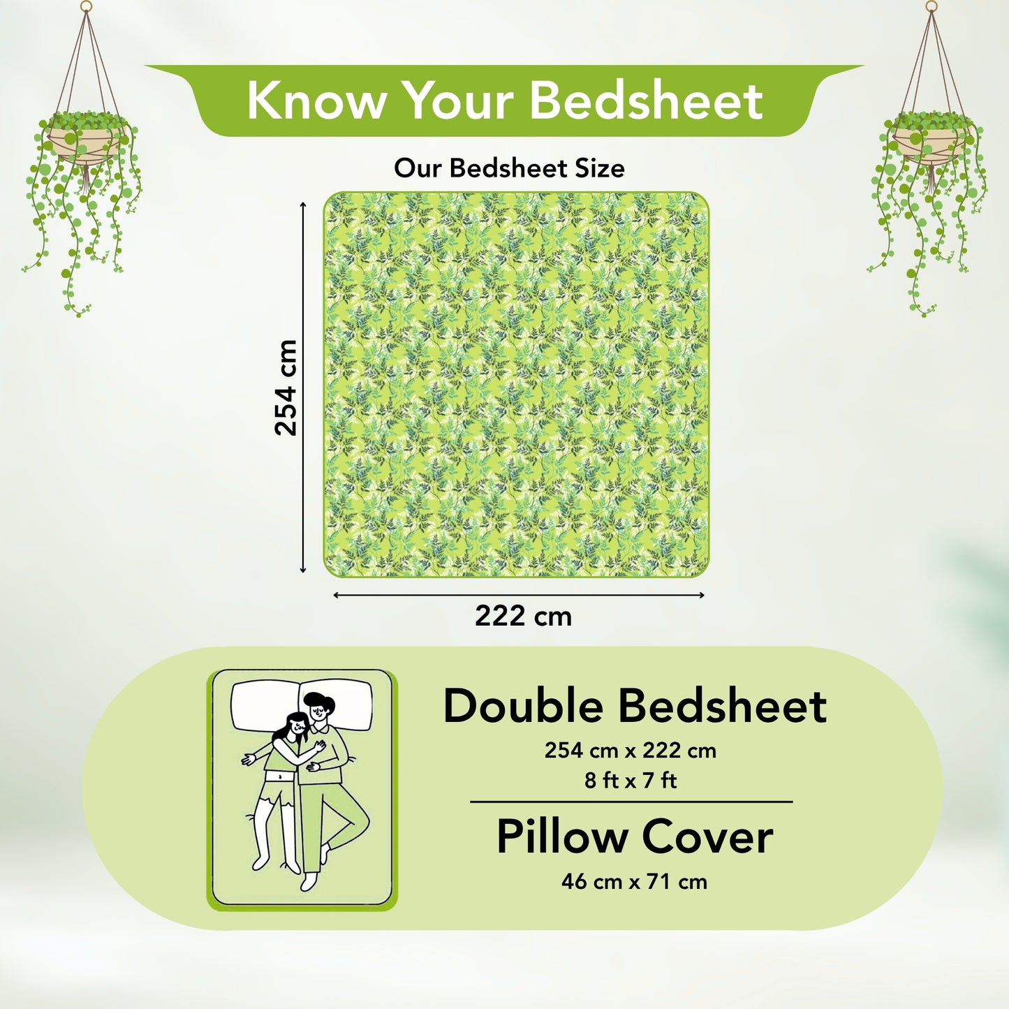 Lady Fern Floral Lime Green Bedsheet for Double Bed - 100% Cotton
