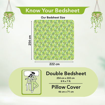 Lady Fern Floral Lime Green Bedsheet for Double Bed - 100% Cotton
