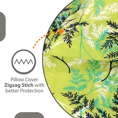 Lady Fern Floral Lime Green Bedsheet for Single Bed - 100% Cotton
