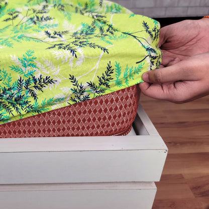 Lady Fern Floral Lime Green Elastic Fitted Double Bedsheet