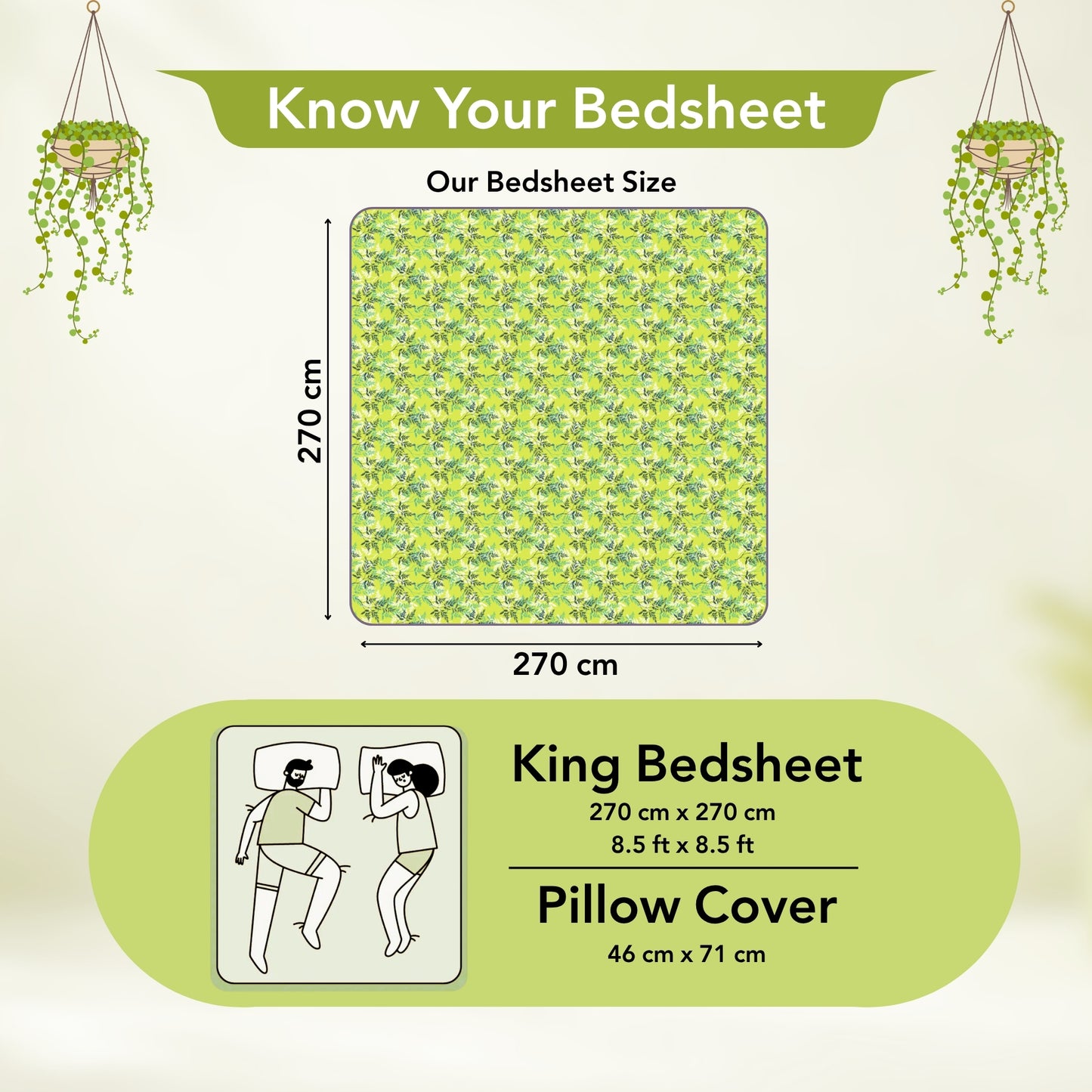 Lady Fern Floral Lime Green Bedsheet for King Size Bed - 100% Cotton