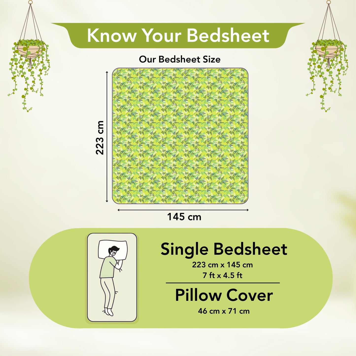 Lady Fern Floral Lime Green Bedsheet for Single Bed - 100% Cotton