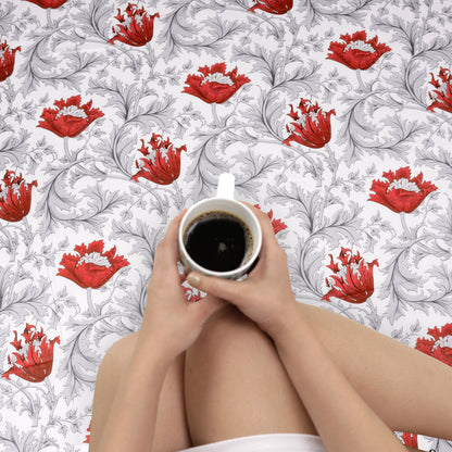 Tulip Floral 100% Cotton Bedsheet for Single Bed - Grey and Red