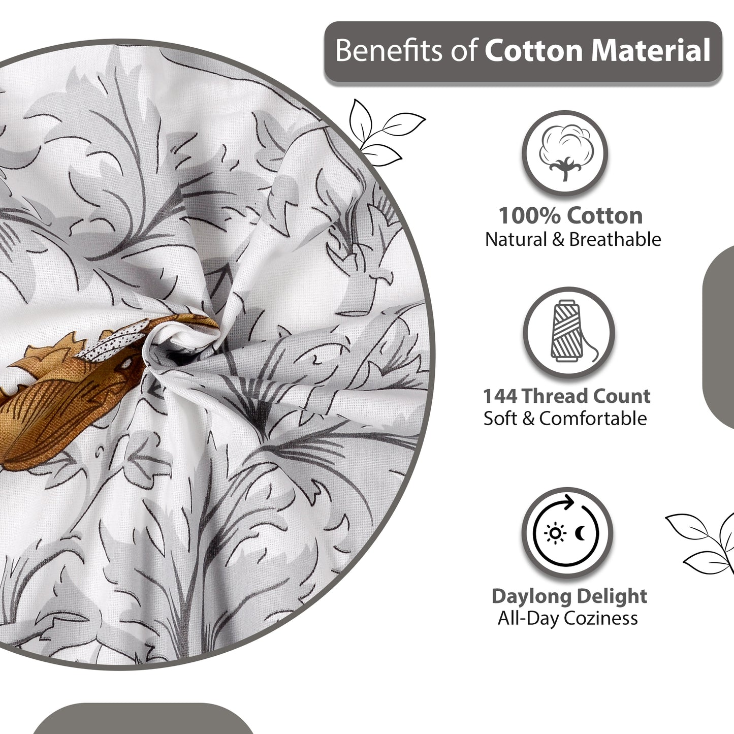 Tulip Floral Grey and Brown Bedsheet for Single Bed - 100% Cotton