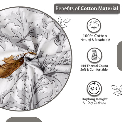 Tulip Floral Grey and Brown Bedsheet for Single Bed - 100% Cotton
