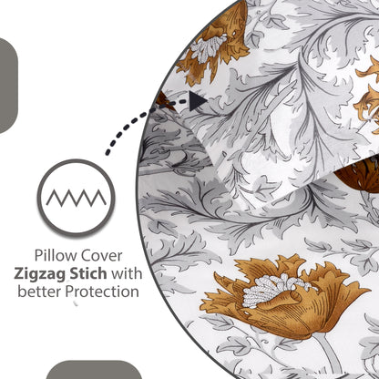 Tulip Floral Grey and Brown Bedsheet for Single Bed - 100% Cotton