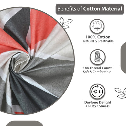 Triangle Red and Grey Print Bedsheet For Single Bed