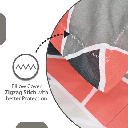 Triangle Red and Grey Print Bedsheet For Single Bed