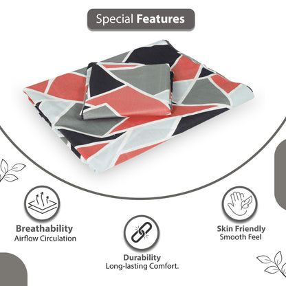 Triangle Red and Grey Print Bedsheet For Single Bed