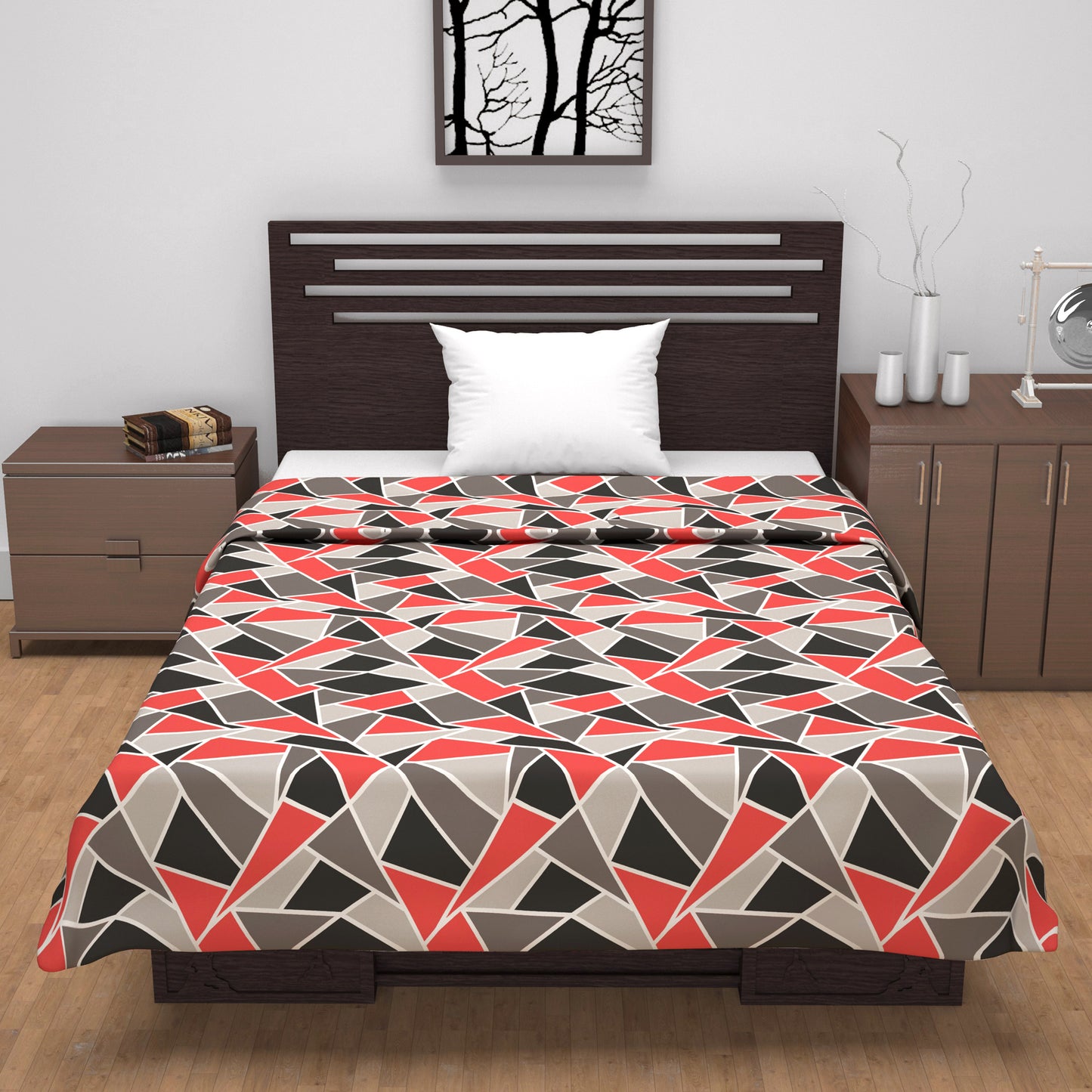 Triangle Red 144 TC 100% Cotton Summer AC Dohar for Single Bed