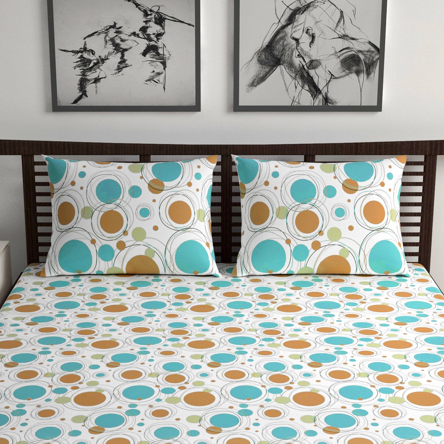 Doodle Round 100% Cotton Bedsheet for Double Bed - Multicolor