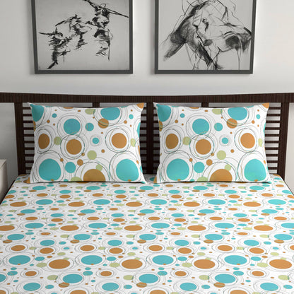 Doodle Round 100% Cotton Bedsheet for Double Bed - Multicolor