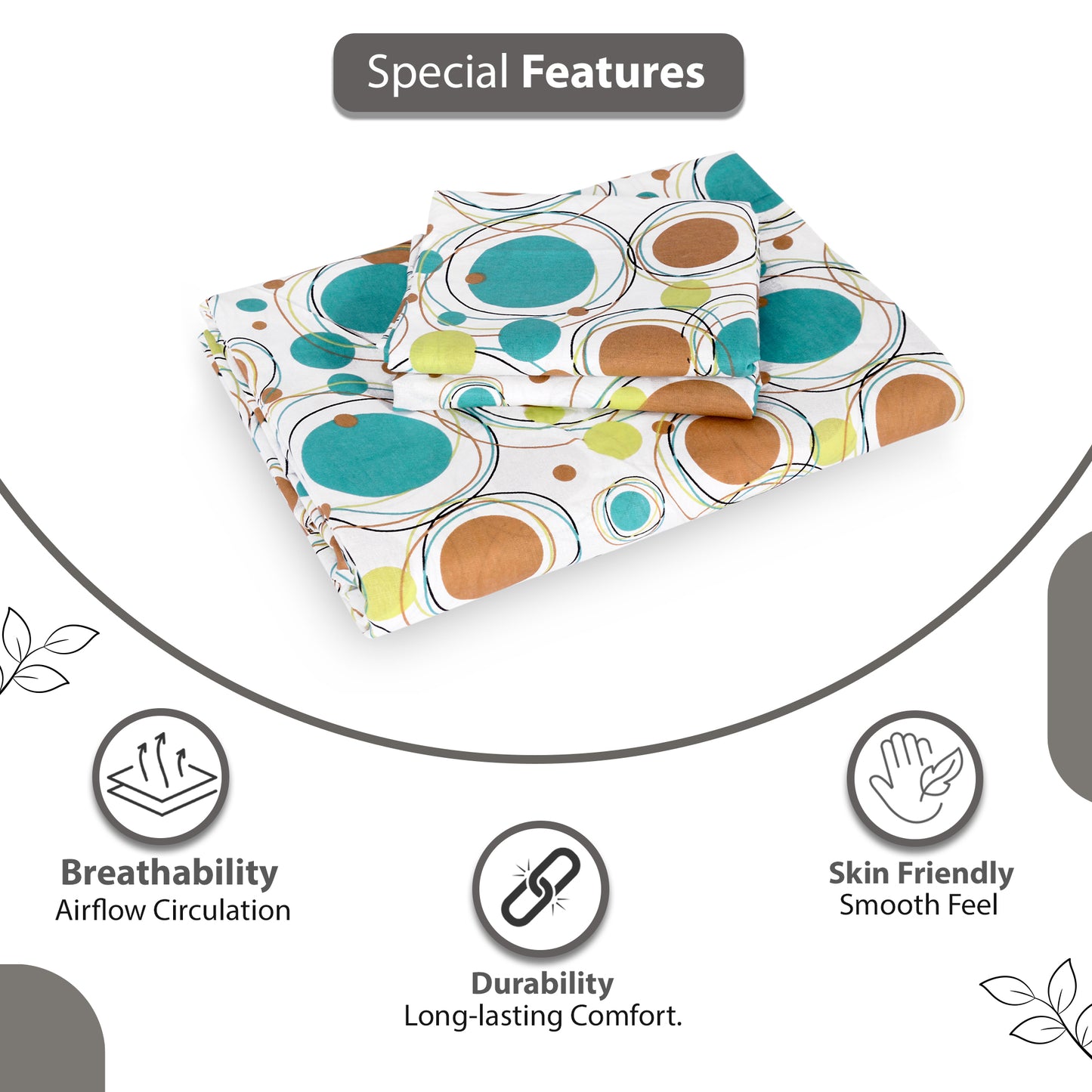 Doodle Round 100% Cotton Bedsheet for Single Bed - Multicolor