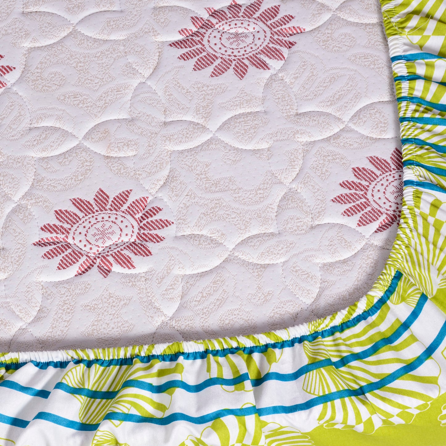 Ocean Green Floral Elastic Fitted Bedsheet For Single Bed