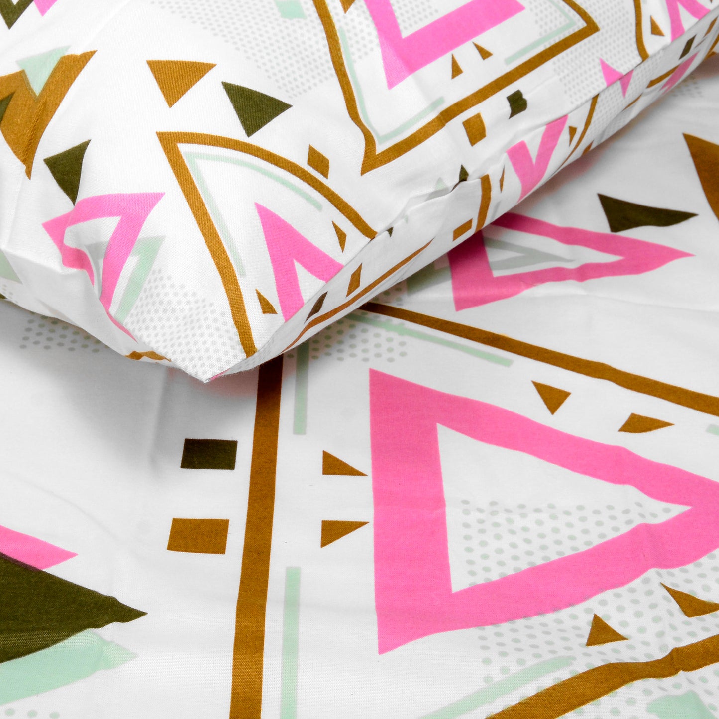 Pink Olive Geometric 144 TC Polycotton Single Bedsheet With 1 Pillowcover