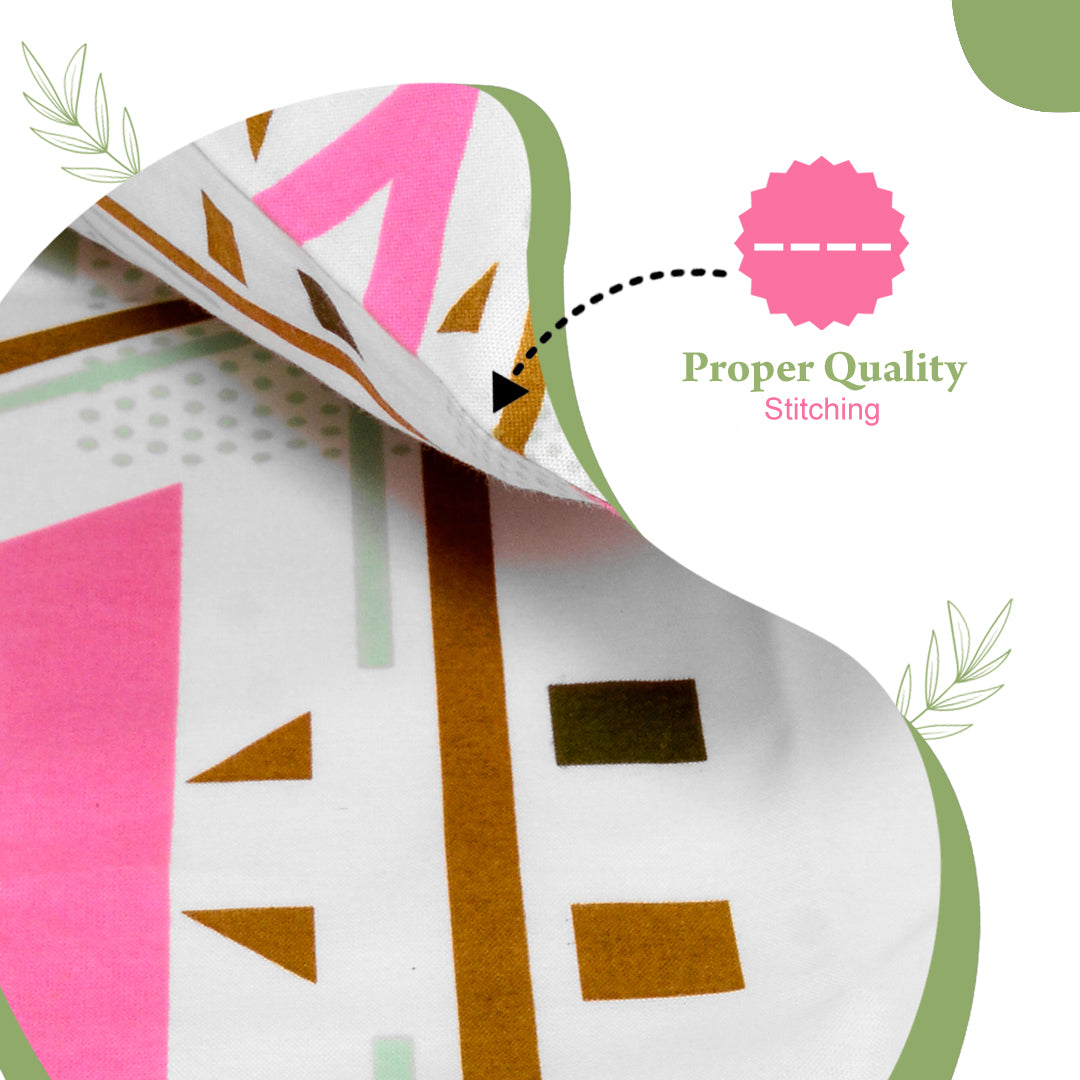 Pink Olive Geometric 144 TC Polycotton Single Bedsheet With 1 Pillowcover