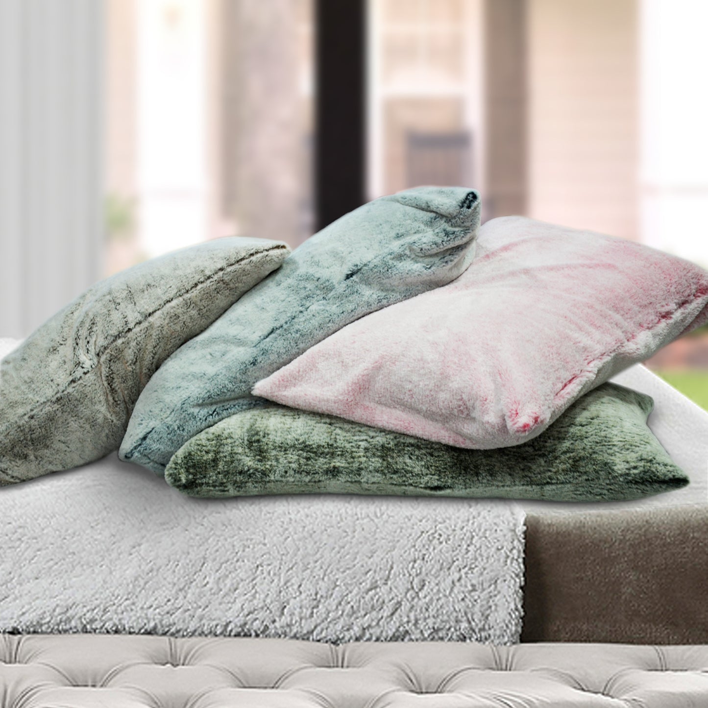 Fluffy Fur Pillow Cover – Ultra Soft Decorative Cushion Covers (Set of 2) - Grey