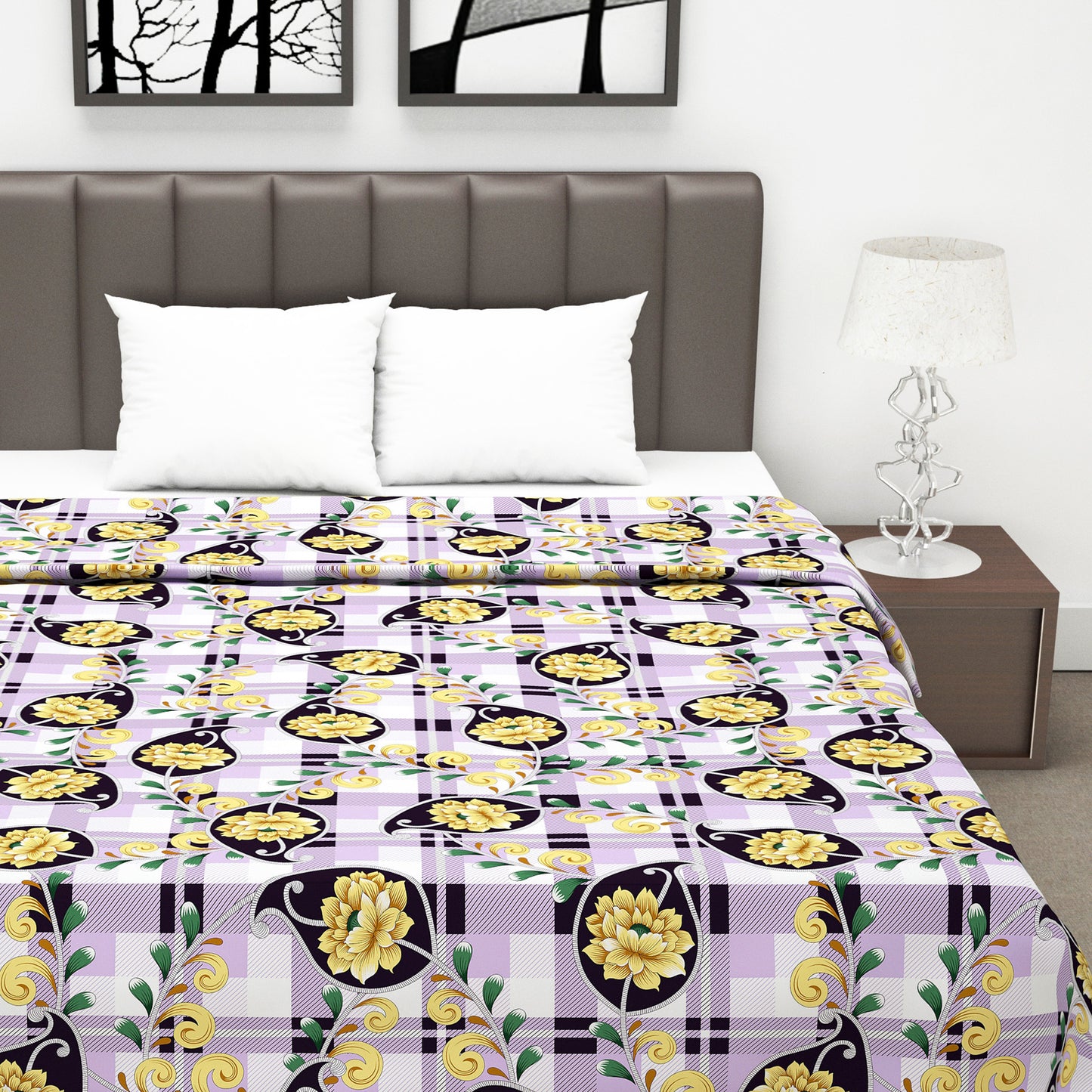 Royal Lilac Floral Double Bed Dohar - 120 GSM Cotton