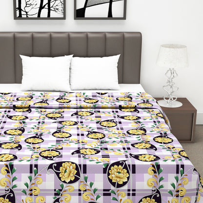 Royal Lilac Floral Double Bed Dohar - 120 GSM Cotton