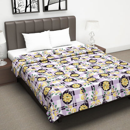 Royal Lilac Floral Double Bed Dohar - 120 GSM Cotton