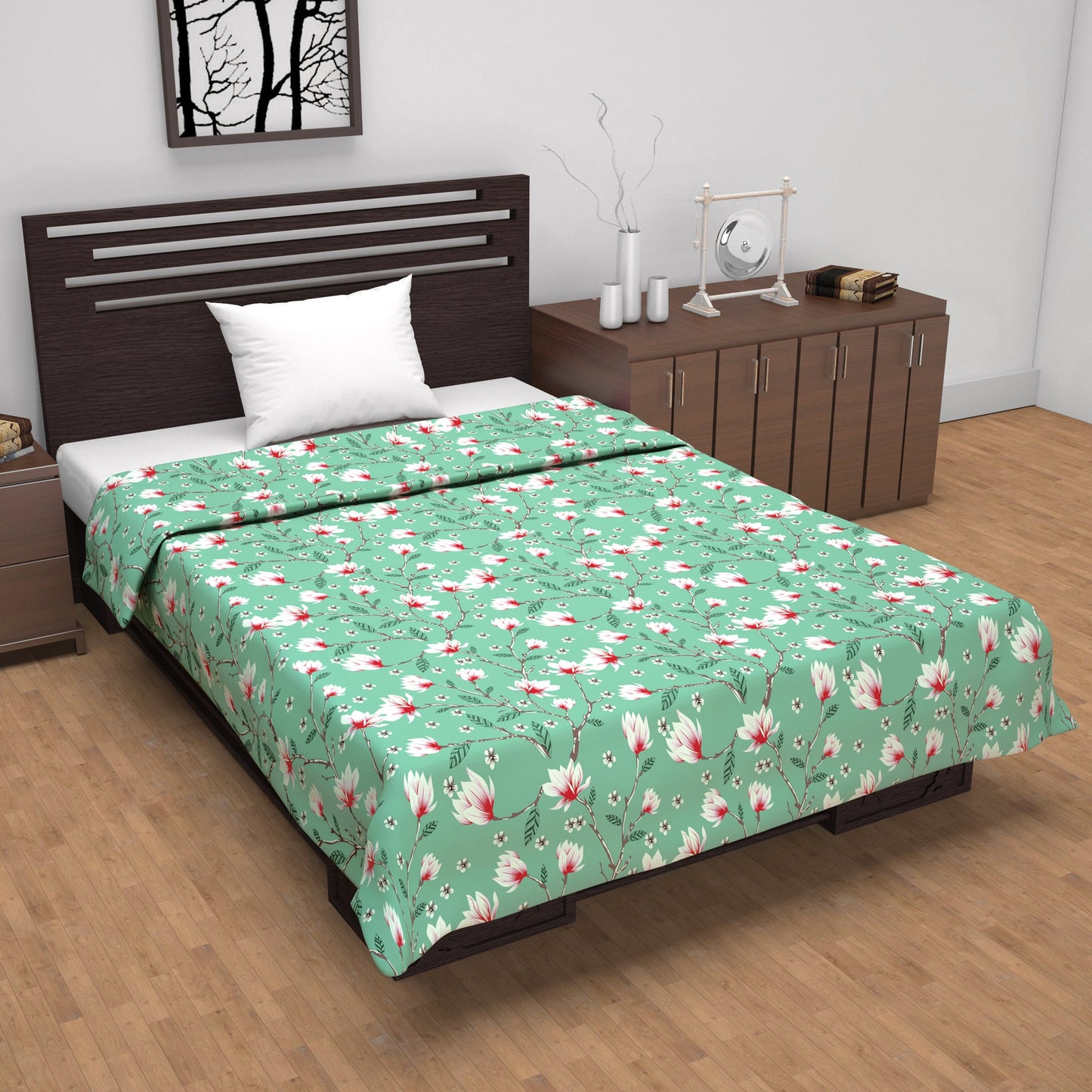 Serene Mint Floral Single Bed Dohar – 120 GSM Cotton