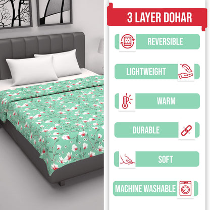 Serene Mint Floral Single Bed Dohar – 120 GSM Cotton