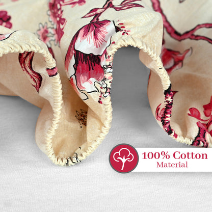 Sky Blue Mist Floral 144 TC Cotton King Fitted Bedsheet With 2 Pillowcovers