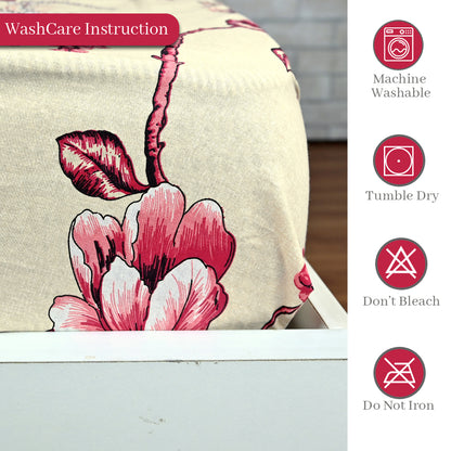 Sky Blue Mist Floral 144 TC Cotton King Fitted Bedsheet With 2 Pillowcovers