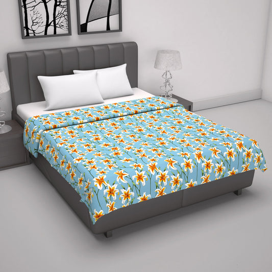 Soft Sky Blue Floral Double Bed Dohar – 120 GSM Cotton