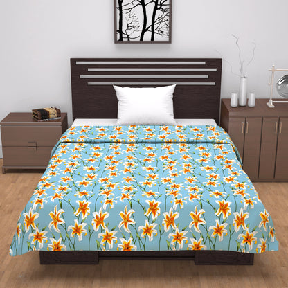 Soft Sky Blue Floral Single Bed Dohar – 120 GSM Cotton