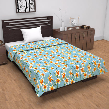 Soft Sky Blue Floral Single Bed Dohar – 120 GSM Cotton