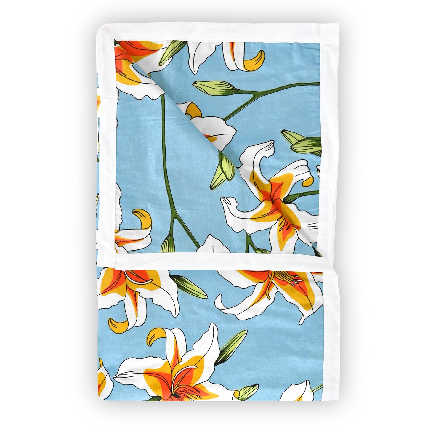 Soft Sky Blue Floral Single Bed Dohar – 120 GSM Cotton