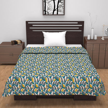 Woody Petals Rustic Blue And Grey Floral Single Cotton Dohar – 144 TC Cotton