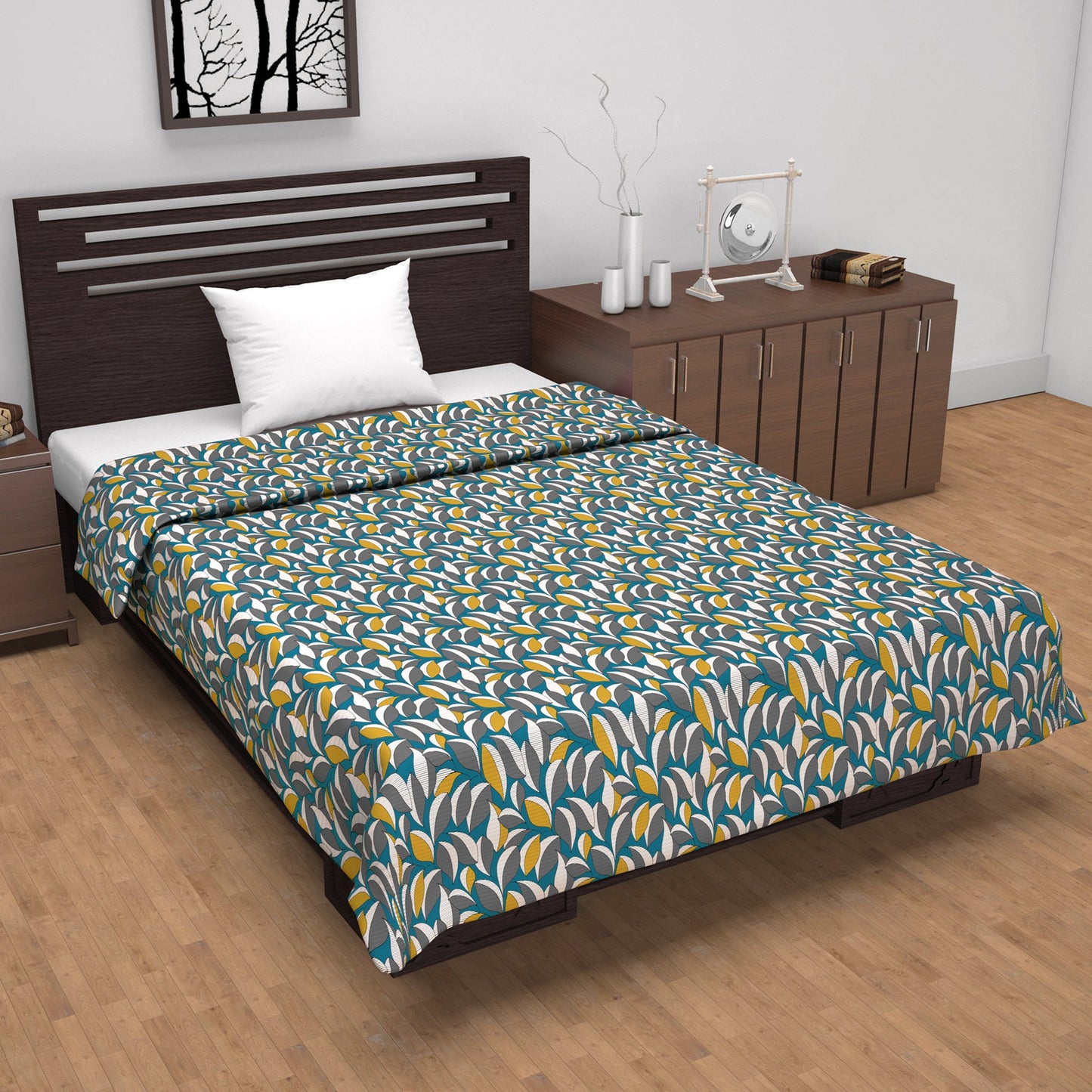 Woody Petals Rustic Blue And Grey Floral Single Cotton Dohar – 144 TC Cotton