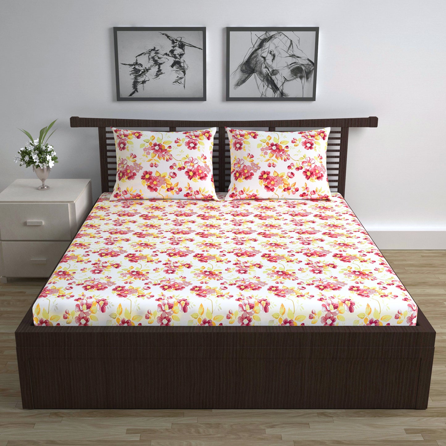 Rosy Retreat Elegant Double Bed Bedsheet