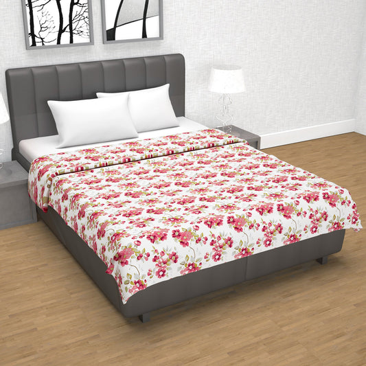 Blush Pink Floral Double Bed Dohar – 120 GSM Cotton