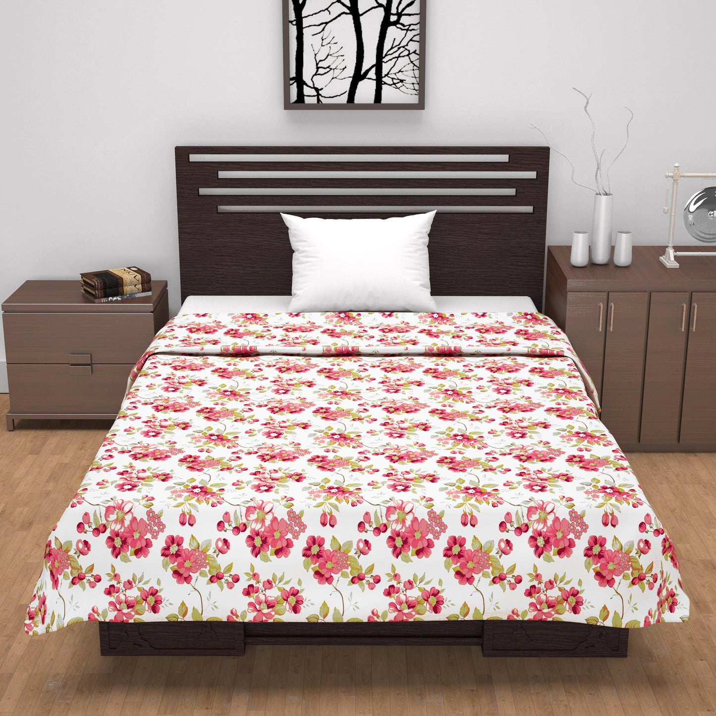 120 GSM Blush Pink Floral Cotton Single Bed Dohar