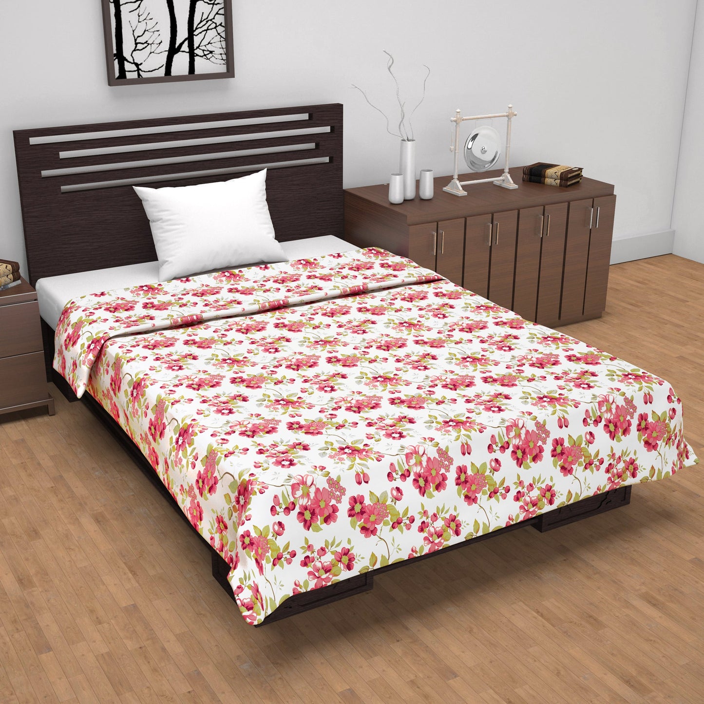120 GSM Blush Pink Floral Cotton Single Bed Dohar