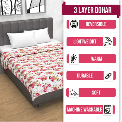 120 GSM Blush Pink Floral Cotton Single Bed Dohar