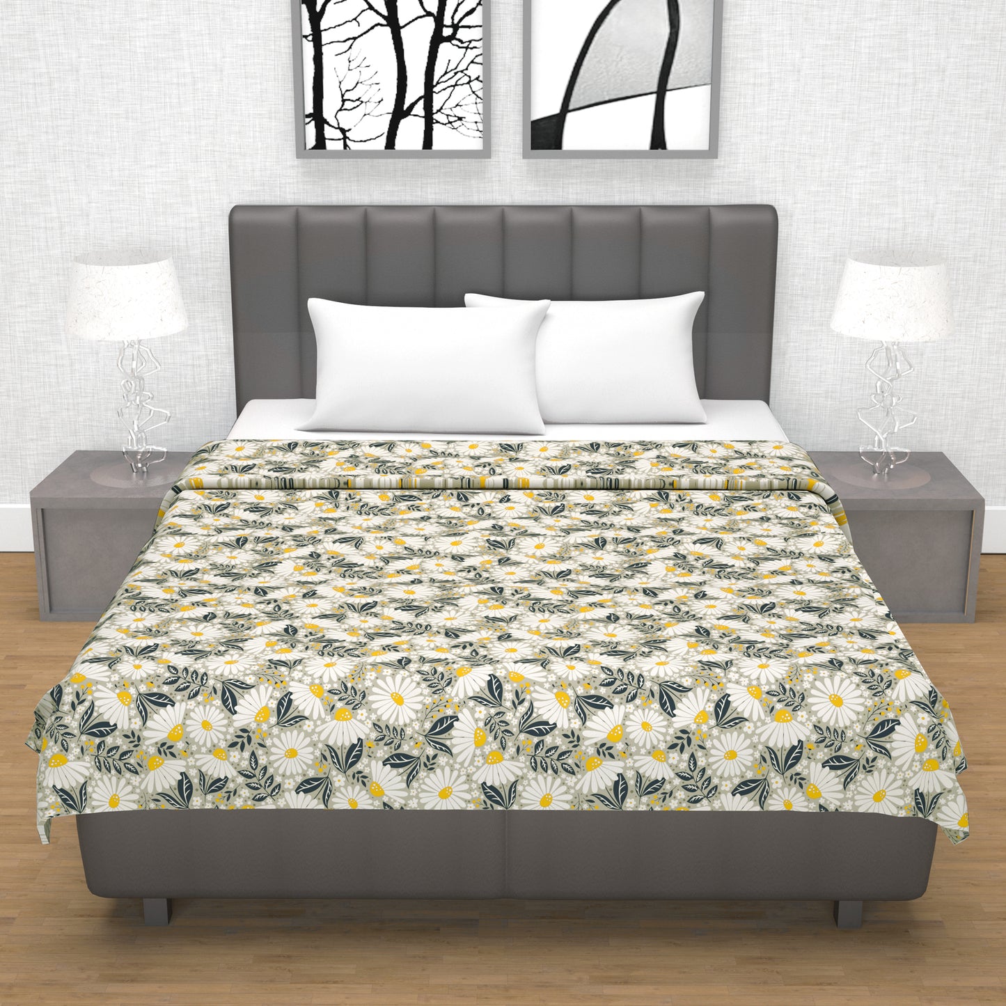 Classic Yellow Floral Double Bed Dohar – 120 GSM Cotton