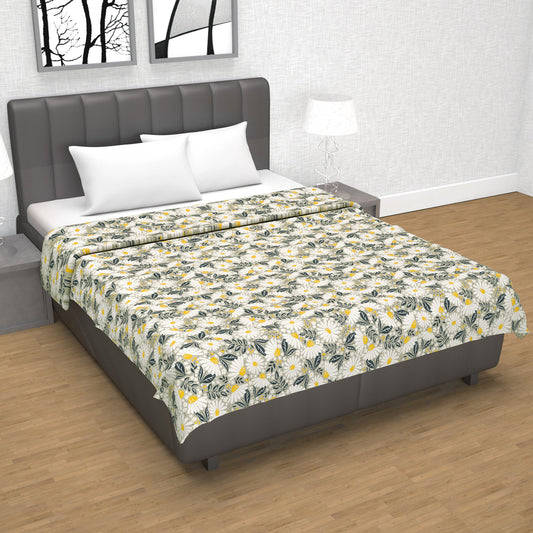 Classic Yellow Floral Double Bed Dohar – 120 GSM Cotton