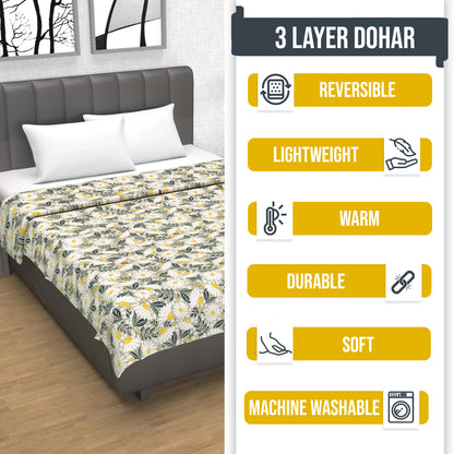 Classic Yellow Floral Double Bed Dohar – 120 GSM Cotton