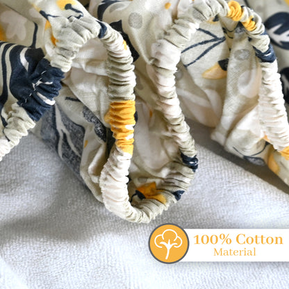 Classic Yellow Floral 144 TC Cotton Double Fitted Bedsheet With 2 Pillowcovers